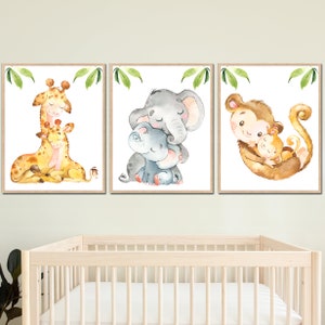 Decorazione da parete per cameretta dei bambini con stampa artistica di animali della giungla, set di 3 poster per bambini, immagini per la sala giochi, tele acquerellabili per mamma e papà