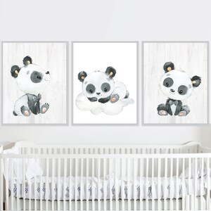 Panda Poster Baby Boy Nursery Wall Art Decor Set stampabile di 3 adesivi su tela per camera da letto per bambini, regalo digitale per bambini