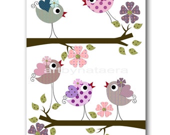 Bird Decor Art for Children Baby Nursery Decor Kids Wall Art Baby Girl Room Decor Baby Girl Nursery Print Baby Girl Wall Art Birds Rose