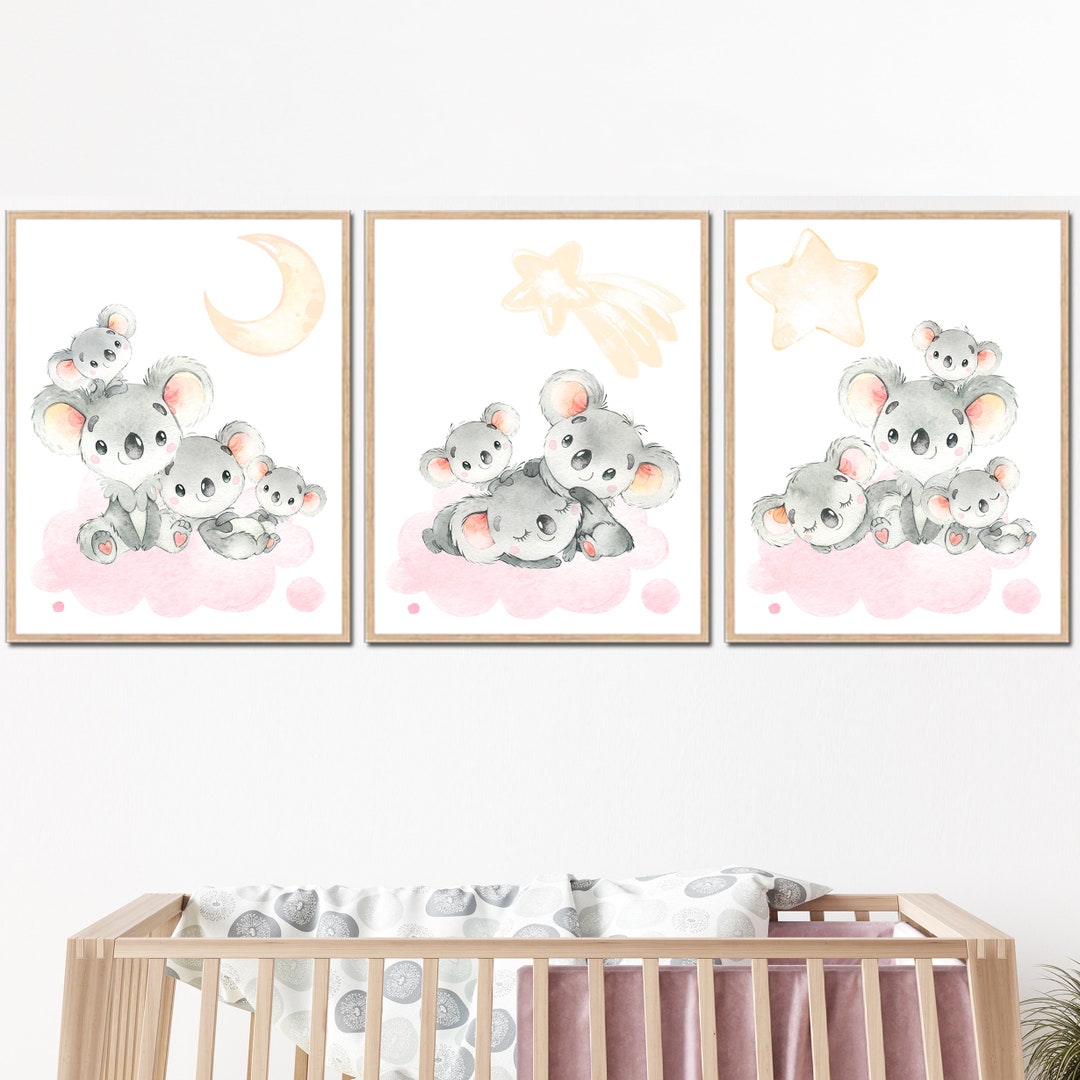 Baby Girl Nursery Decor Bedroom Poster Prints Koala Wall Art Toddler ...
