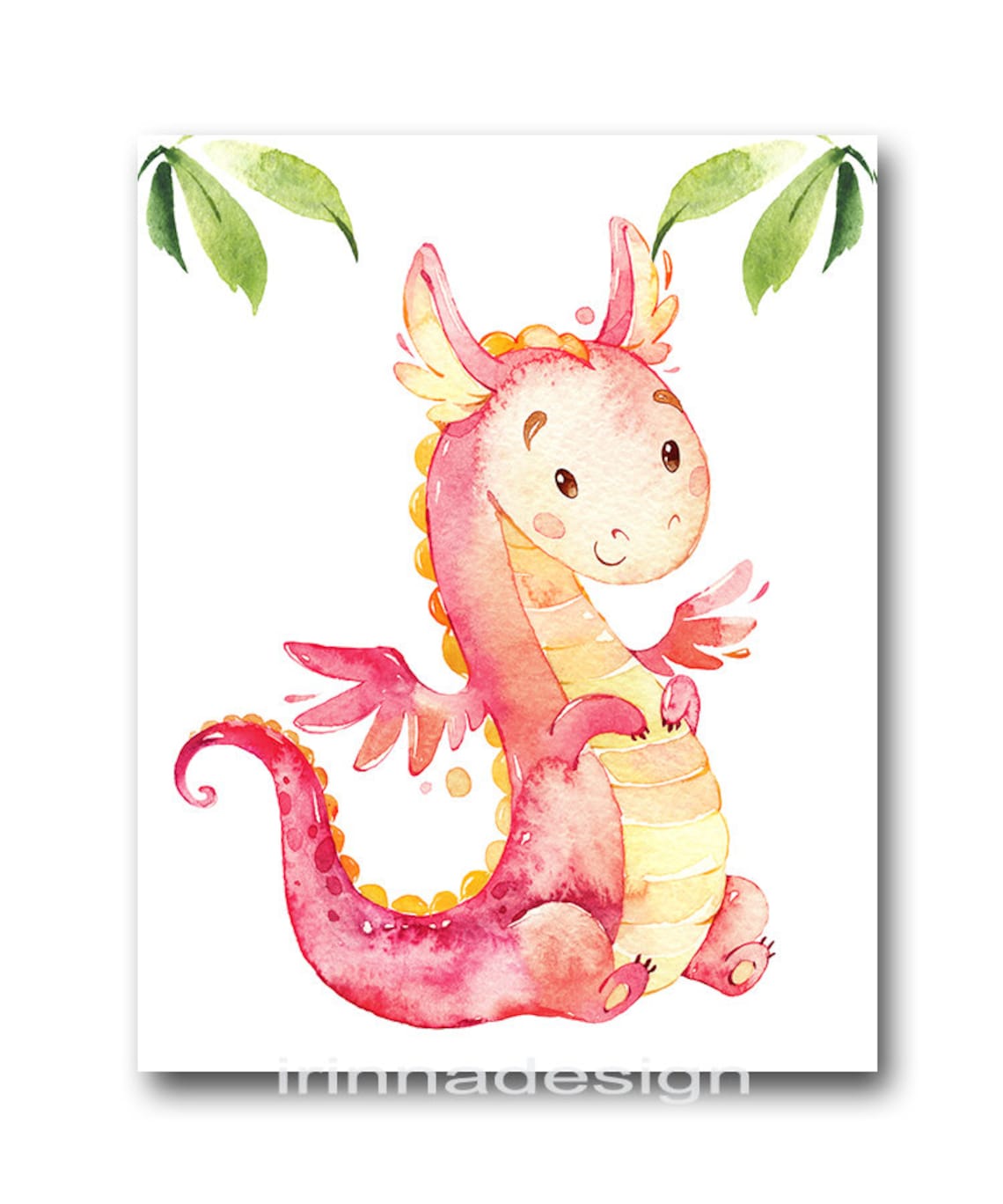 Baby nursery decor Dragon Print watercolor print Dragon Etsy