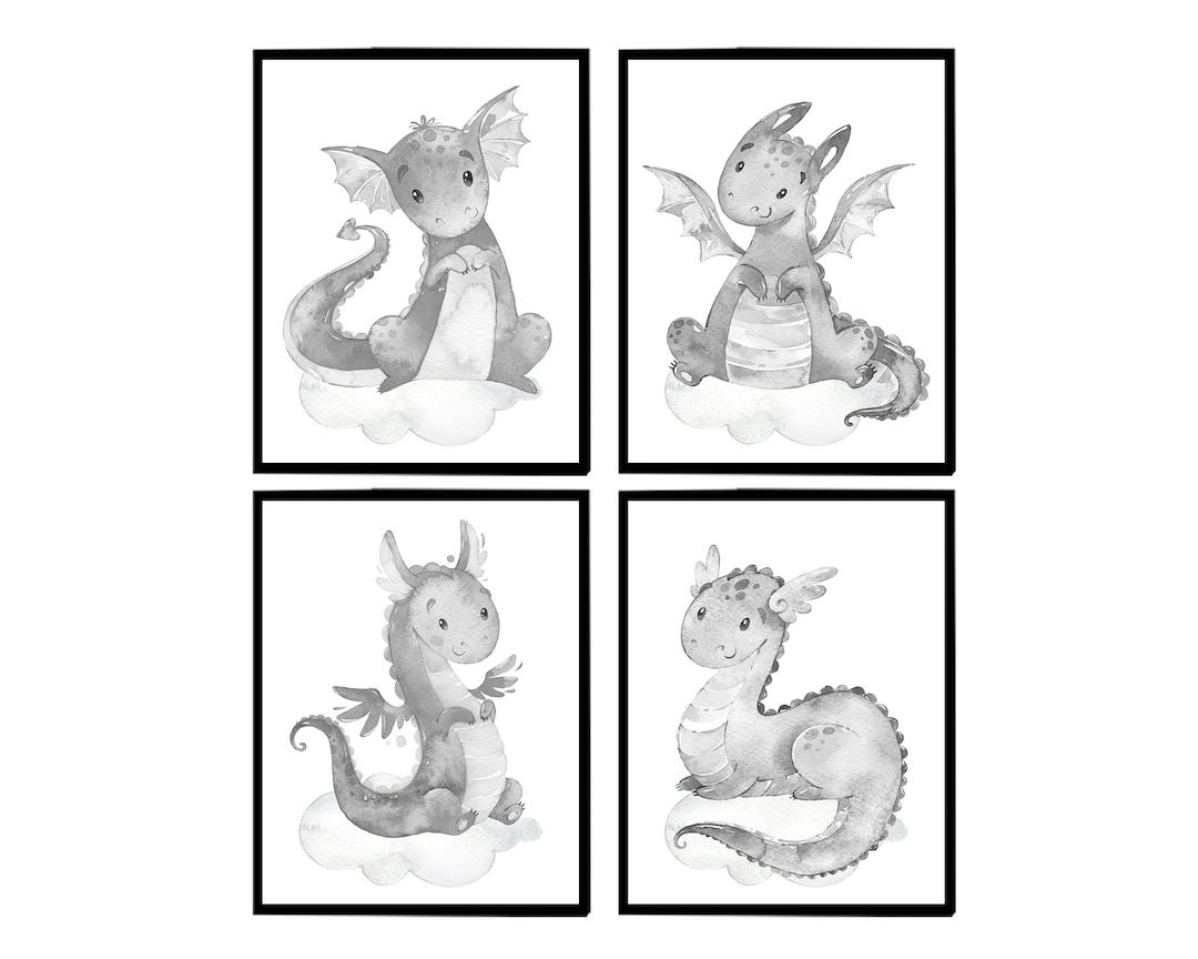 Dragon Nursery Decor Neutral Baby Room Print Wall Art Boy Kids ...