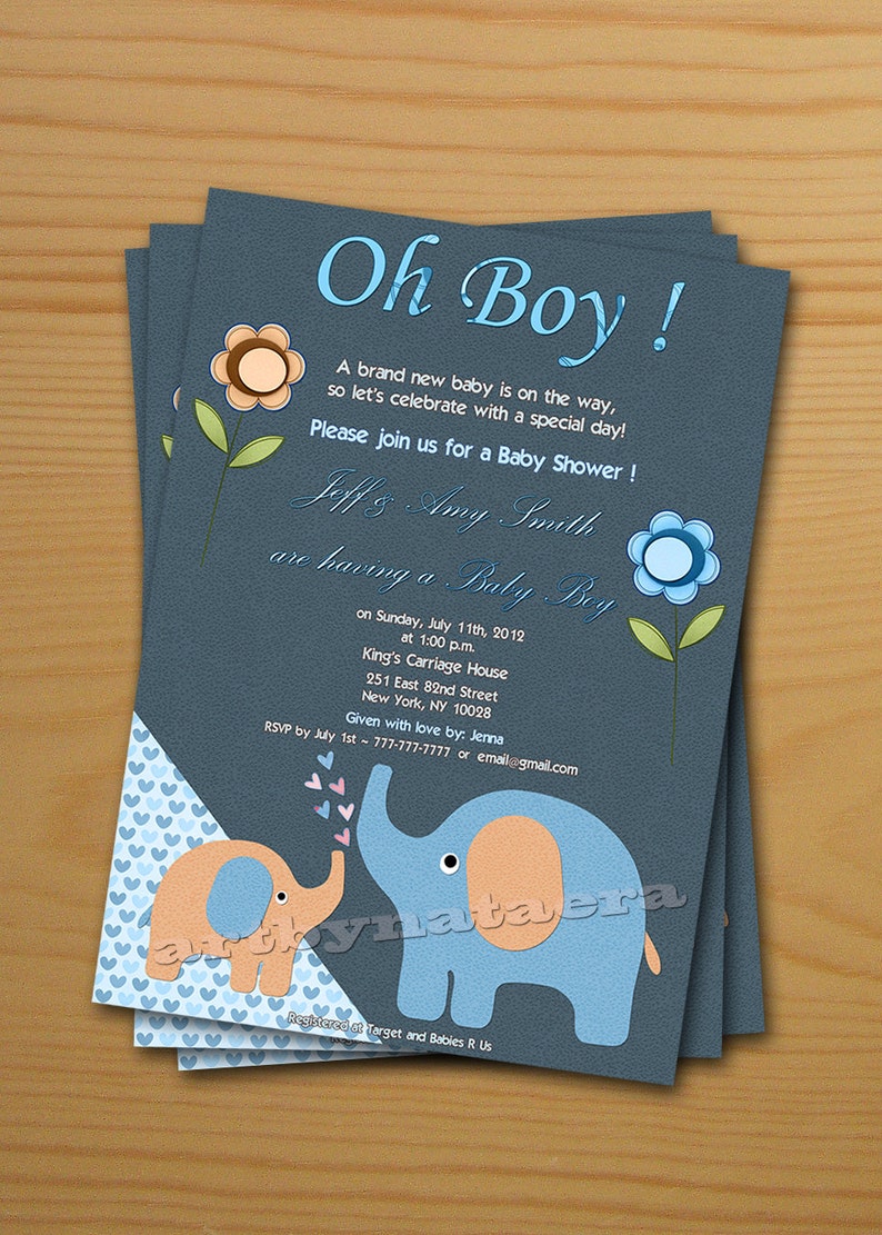 Boy Baby Shower Invitation Free Thank You Card Included Baby Etsy