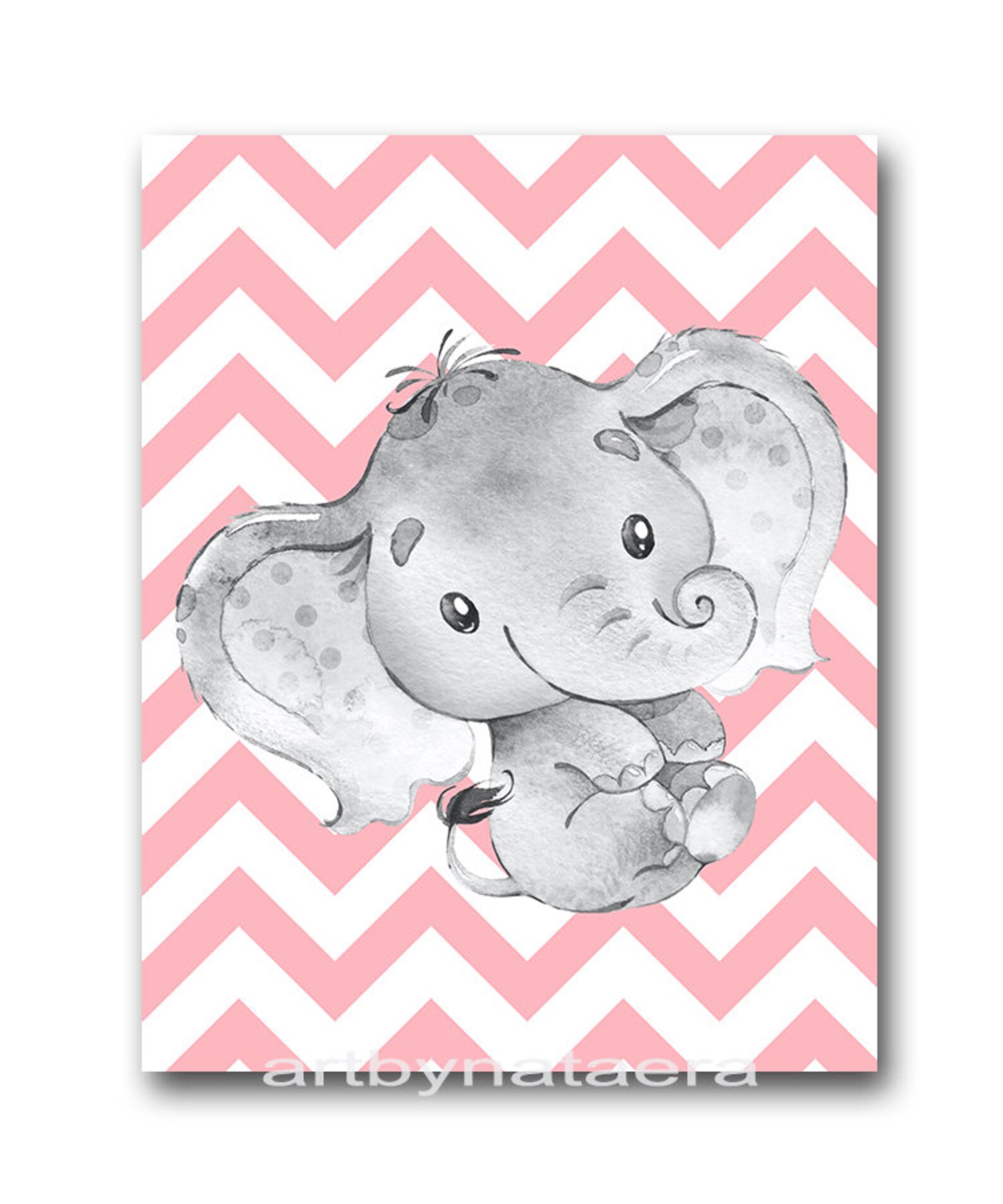 Set of 3 Pink Gray Elephants Art Elephant Wall Decor Etsy