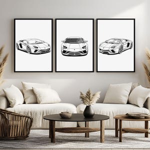 Lamborghini Luxury Sport car Race Wall art Decor Minimalista Stampabile Veicolo Poster Ragazzo Asilo Nido Digitale Set di 3 camerette per bambini Bambini Nero