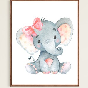 Girl Elephant Posters Baby Wall Decoration Nursery Art Prints Pictures set of 3 Kids room Printable digital Pink Gray image 7