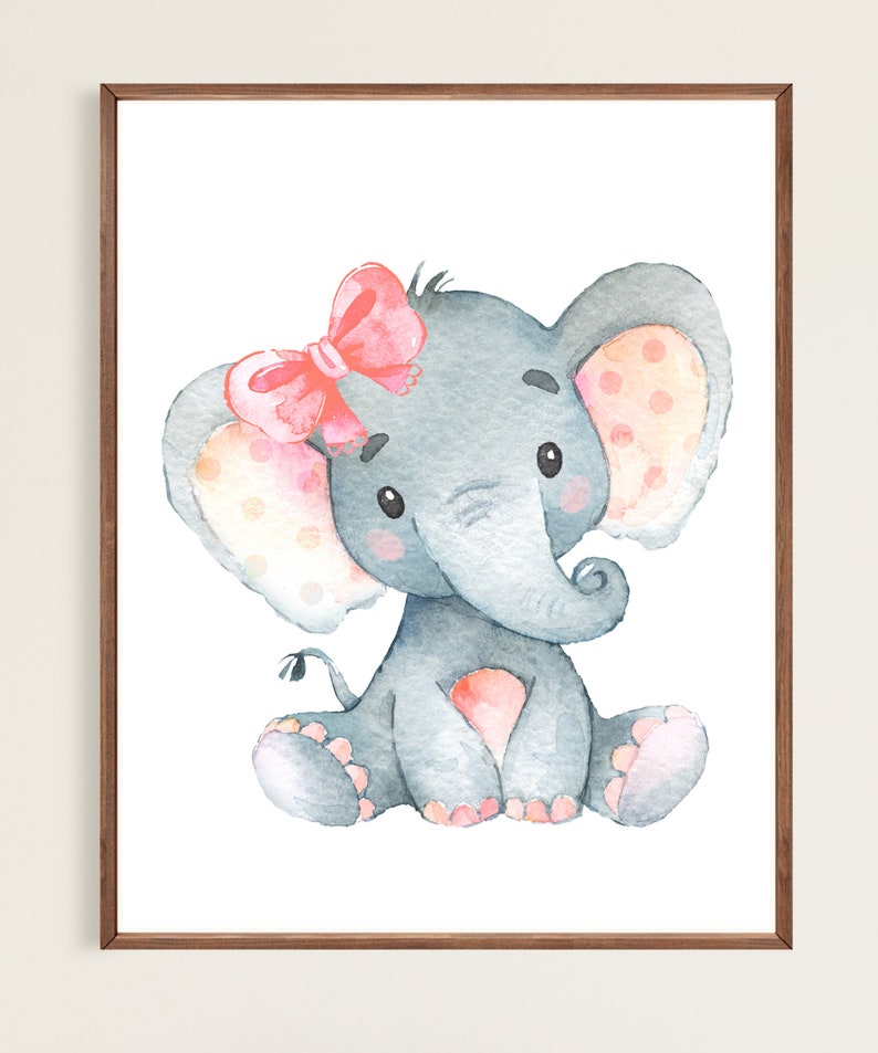 Girl Elephant Posters Baby Wall Decoration Nursery Art Prints Pictures set of 3 Kids room Printable digital Pink Gray image 7