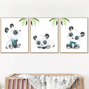 Panda Poster Baby Boy Room Nursery Wall Decor Stampa artistica per bambini set di 3 Tela stampabile digitale Sala giochi per bambini nuovo regalo per baby shower