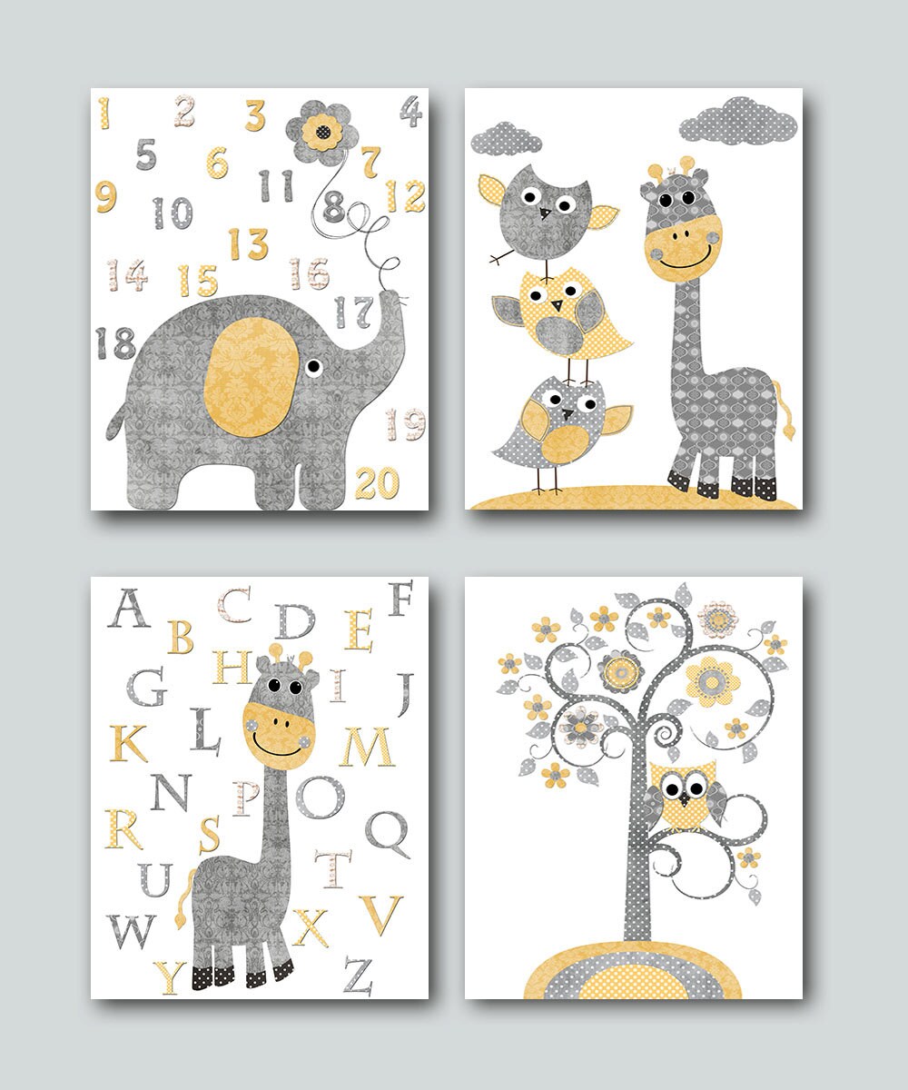 Elephant Nursery Alphabet Numbers Baby Girl Boy Nursery Wall Etsy