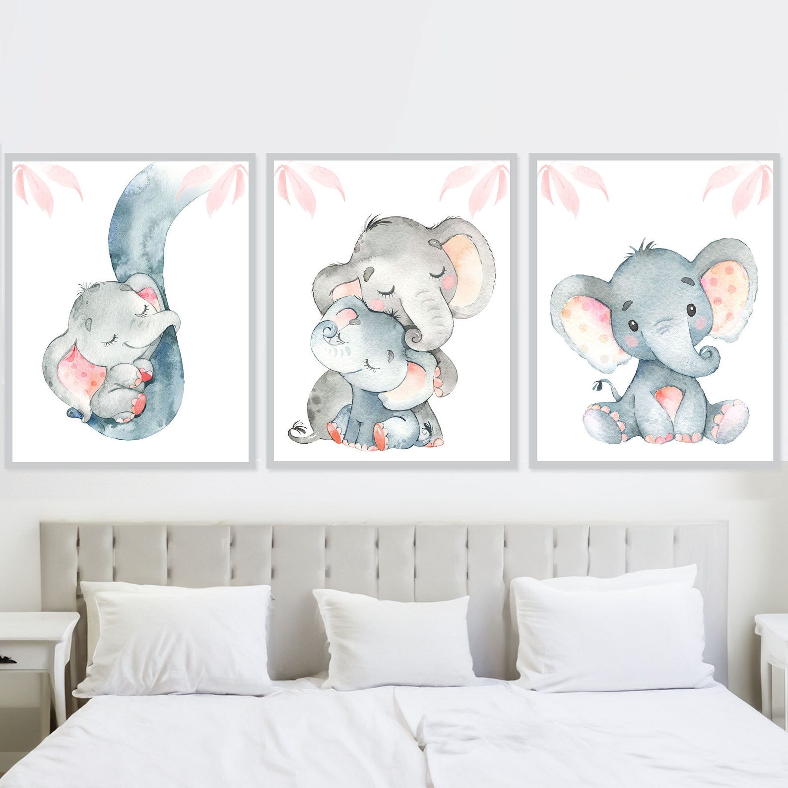 Baby Elephant Wall Art Print Girl Nursery Decor Kids Pictures Bedroom ...