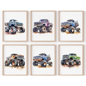 Stampe Monster Truck Decorazione da parete per cameretta dei bambini Poster per la camera dei bambini Set di 6 immagini per bambini Stampabile digitale Regalo per bambini piccoli