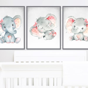 Baby Girl Nursery Decor Elephant Art Wall Printable Children Bedroom ...