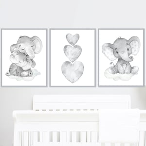 Decorazione murale elefante cuore bambino ragazzo ragazza asilo nido arte stampabile bambini neutro cuore stanza per bambino set di 3 poster tema immagini digitali