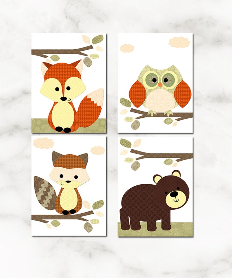 Woodland Kids Bedroom Decor Baby Boy Girl Nursery Wall Prints Etsy
