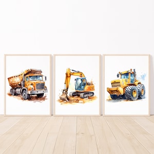 Bagger Bulldozer Dump Truck Transportation Wand Kunst Drucke Baustelle Poster Junge Kinderzimmer Dekor Baby Kinder Schlafzimmer 3er Set Kind Kleinkind