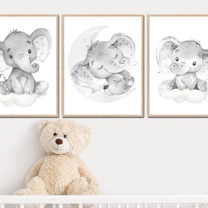 Elephant Wall Decoration Baby Girl Boy Nursery Art Prints Kids Bedroom ...