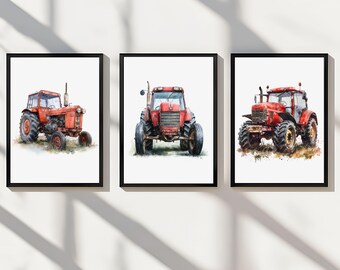 Farmhouse Nursery Wall Art Decor Baby Boy Bedroom Prints Tractor Digital set of 3 poster playroom little Printable canvas artwork gift red
