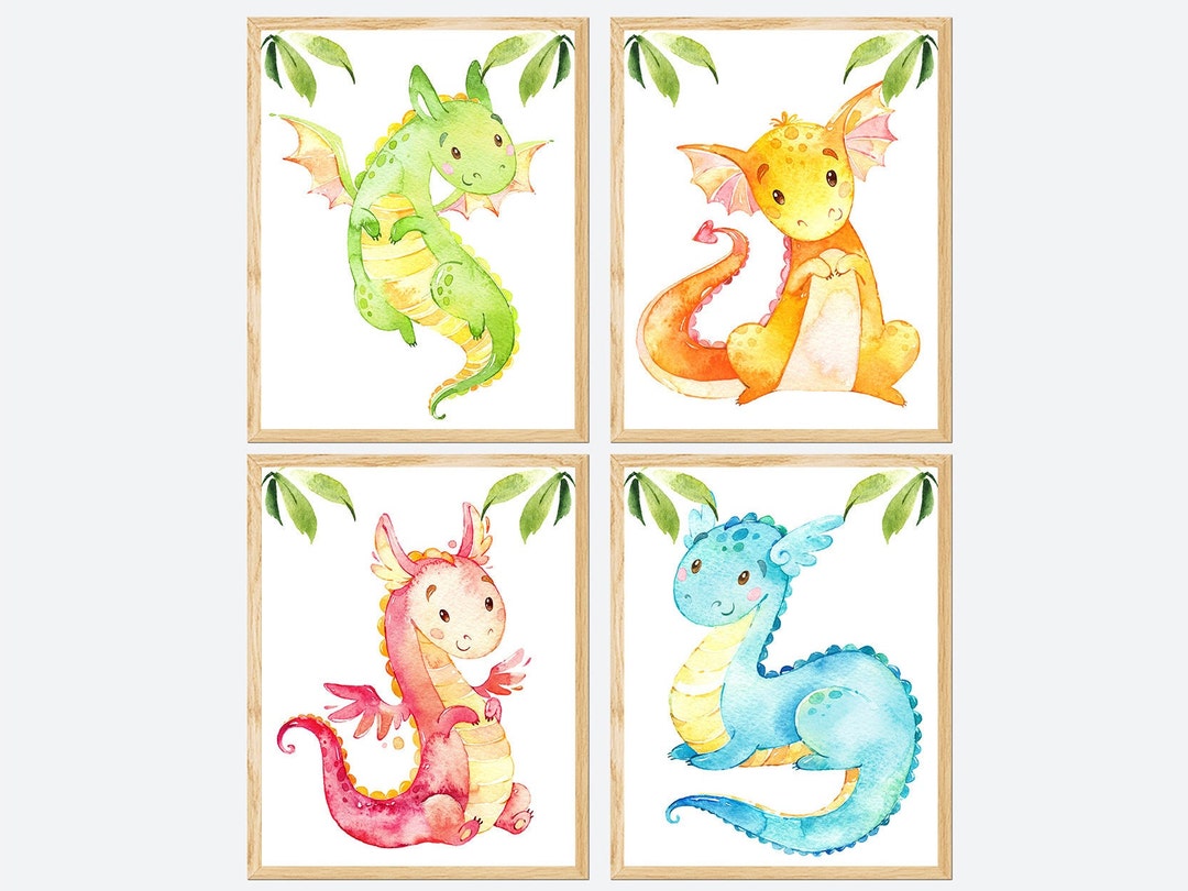 Dragon Baby Boy Nursery Decor Kids Playroom Printable Wall Art Blue Red ...