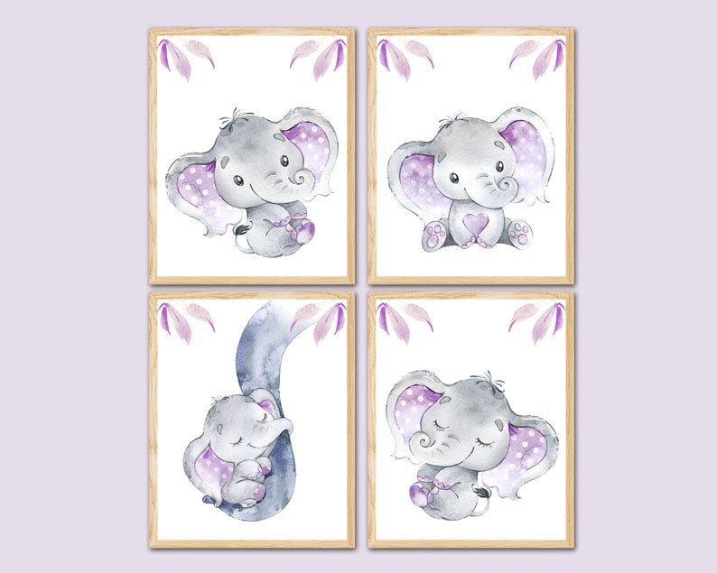 Elephant Nursery Print Kids Wall Art Baby Girl Chilld Bedroom ...