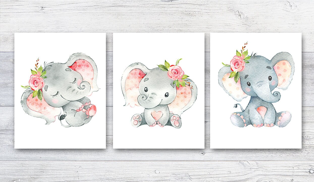 Baby Mädchen Kinderzimmer Dekor Elefant Druck Elefant Wand | Etsy