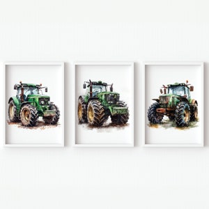 Farmhaus Kinderzimmer Wand Kunst Drucke Baby Junge Schlafzimmer Dekor Traktor Digitales 3er Set Poster Spielzimmer kleine druckbare Leinwand Kunstwerk Geschenk grün