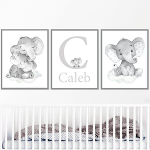 Decorazioni per la cameretta del neonato, stampe personalizzate per bambini, decorazioni neutre per la cameretta dei bambini, set di 3 immagini con nomi di genere e grigie.