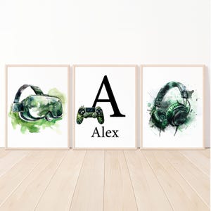 Stampa da gioco Controller per giocatori Decorazione da parete Nome personalizzato Poster personalizzato per camera da letto per adolescenti Set di 3 immagini digitali per bambini piccoli
