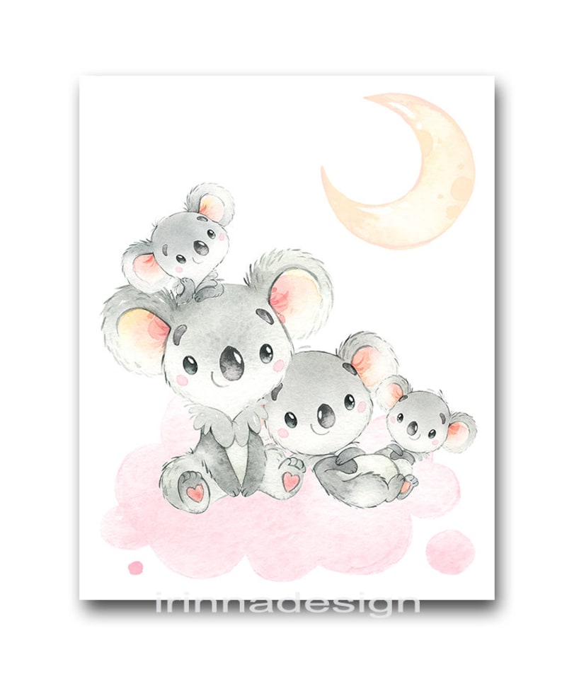 Baby Girl Nursery Decor Bedroom Poster Prints Koala Wall Art Toddler ...