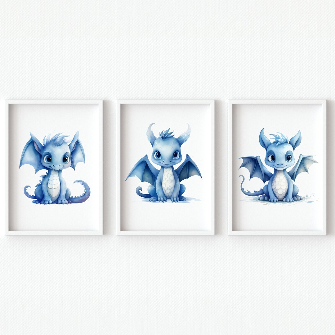 Baby Boy Nursery Decor Dragon Wall Art Prints Kids Set of 3 Pictures ...