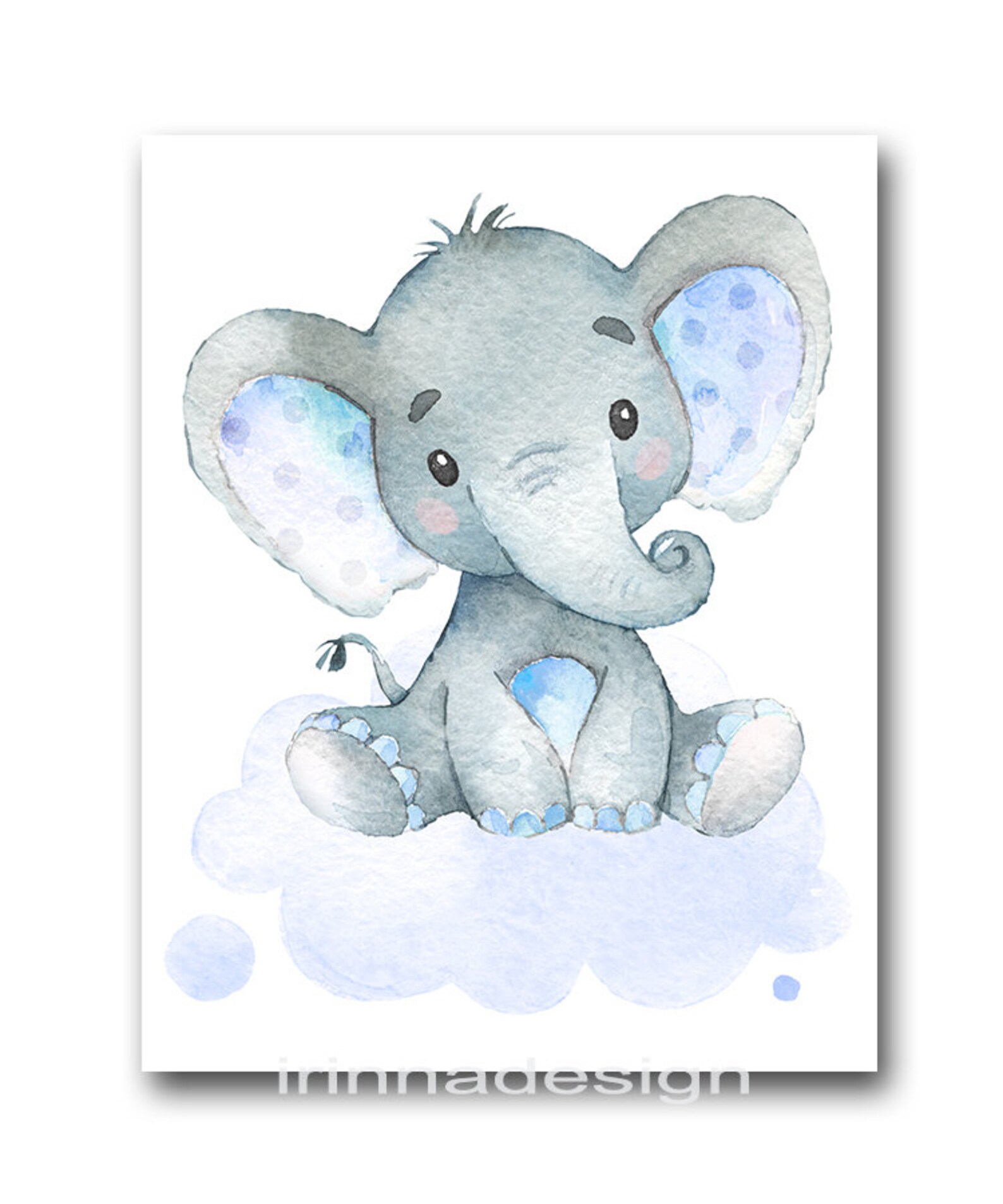 Elephant Poster Baby Boy Nursery Wall Art Decor Kid Print Children ...