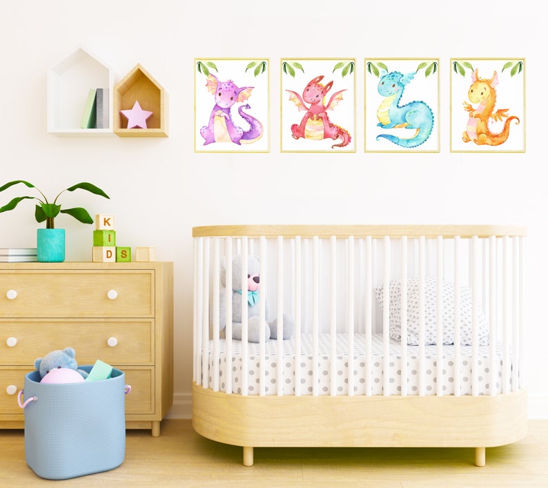 Baby Boy Nursery Room Decoration Dragon Poster Kids Print Wall Art Set ...