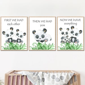 Decorazione murale con citazione di panda, stampa artistica per bambini, set di 3 poster per la cameretta dei bambini, prima ci eravamo l'un l'altro, ora abbiamo te