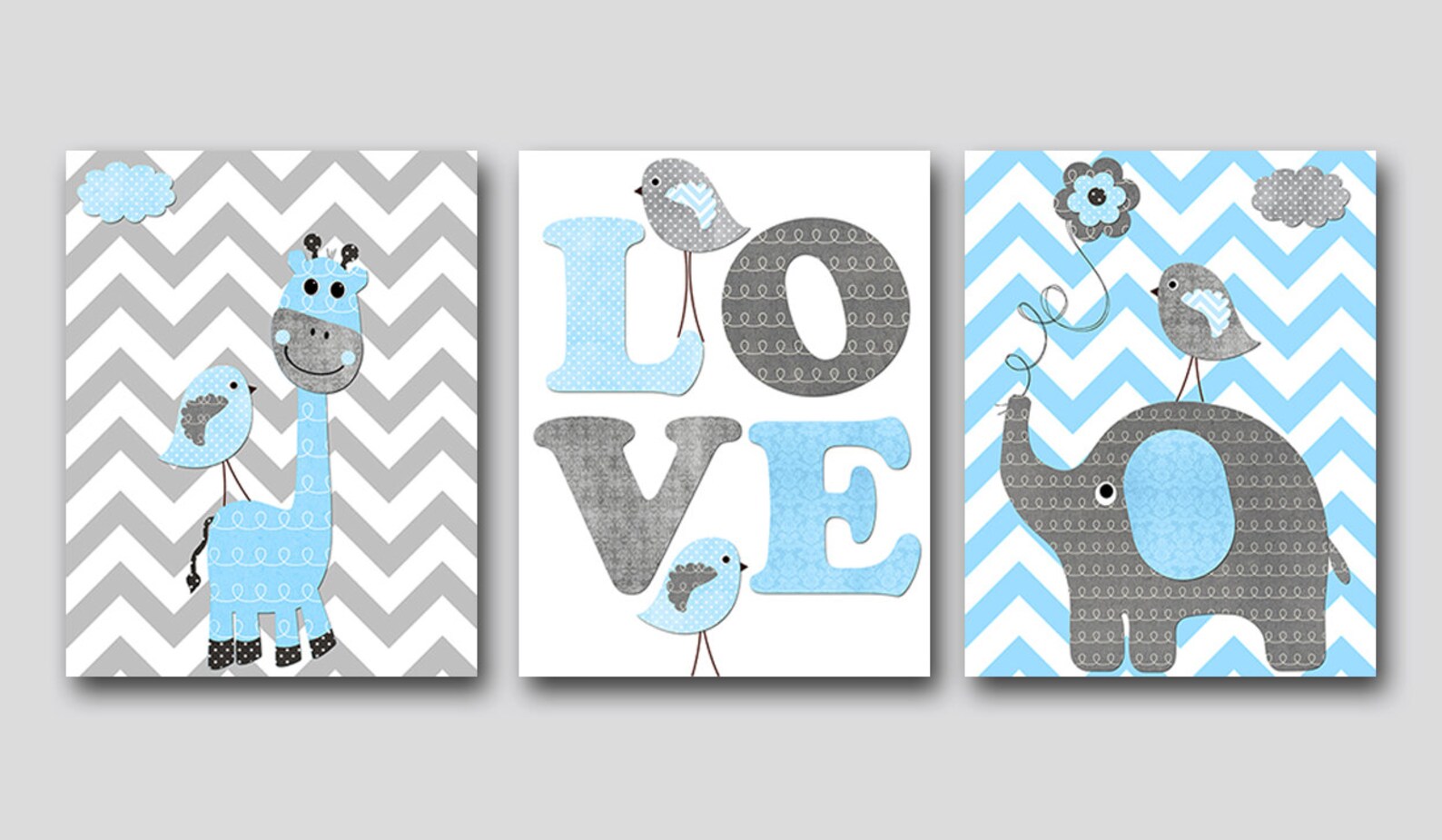 Elephant Giraffe Baby Boy Nursery Art Print Childrens Wall Etsy