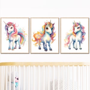 Einhorn 3er Set Kinderzimmer Dekor Einhorn Bilder Kinderzimmer Dekor Kinderzimmer Dekor Kinderzimmer Dekor Kinder 3 Bilder für Kind Leinwand druckbare digitale Geschenk Bilder Kleinkind