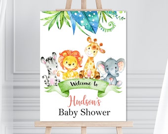 Cartelli di benvenuto per baby shower Safari tropicale giungla personalizzati stampati o digitali