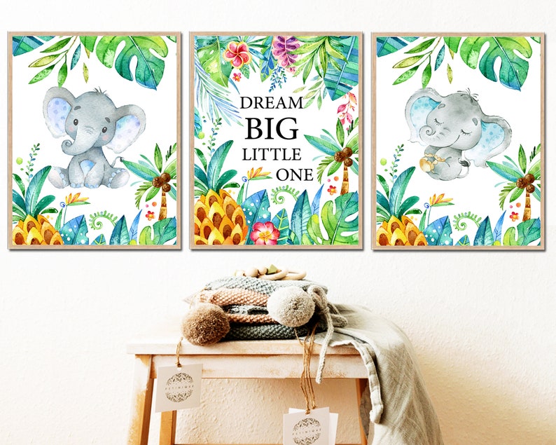 Elephants Art Print Baby Boy Nursery Quotes Wall Decor Set of Etsy