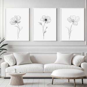 Fiori Arte murale Decorazione Floreale Minimalista Botanico Stampabile Poster Fattoria Casa Bambina Asilo Set digitale di 3 camerette per bambini Immagine in bianco e nero