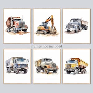 Stampa artistica da parete per trasporti Costruzione Decorazione da parete per cameretta dei bambini per neonati Poster per cameretta per bambini Set di 6 immagini digitali per bambini