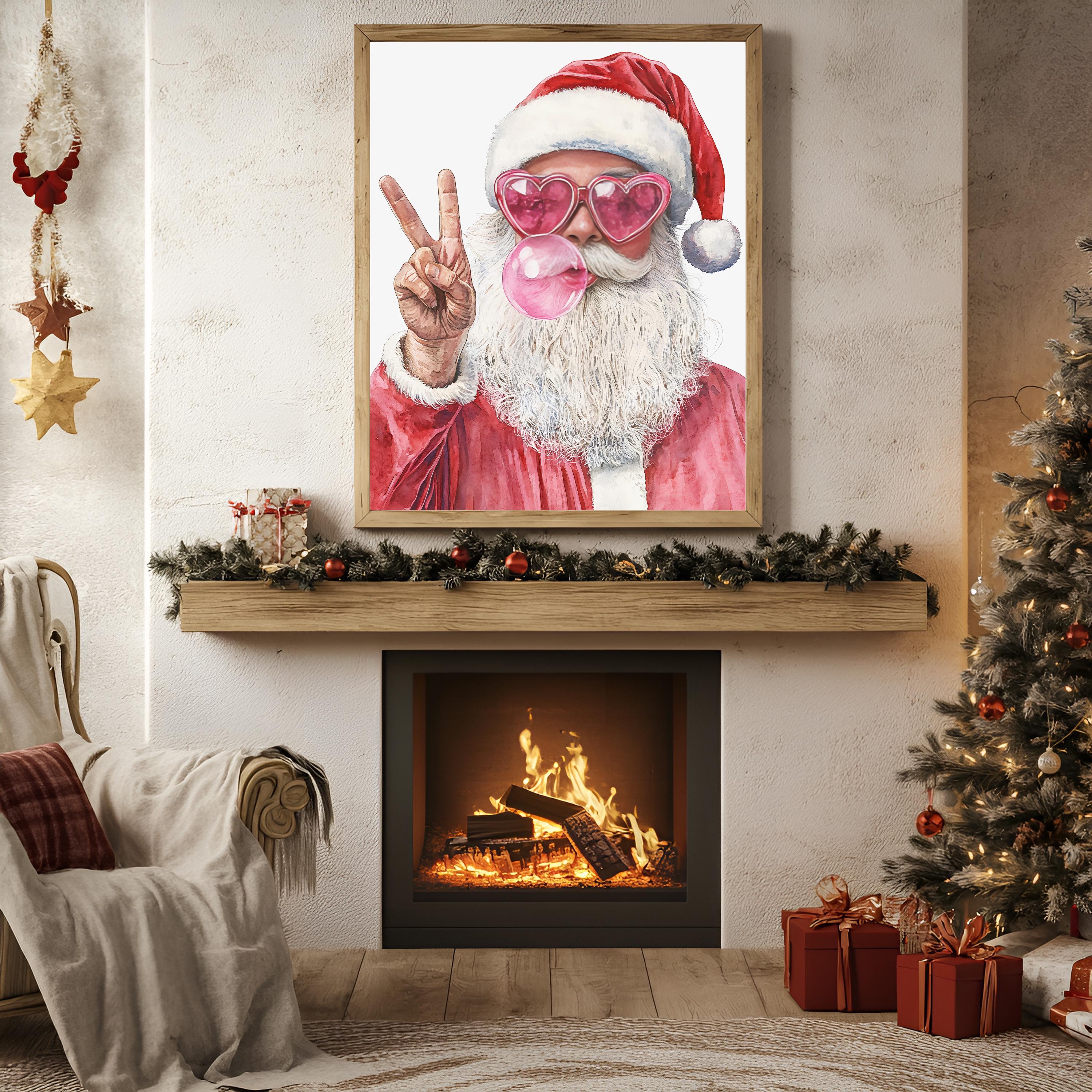 Christmas Santa Claus Bubble Gum Printable House Wall Art Poster