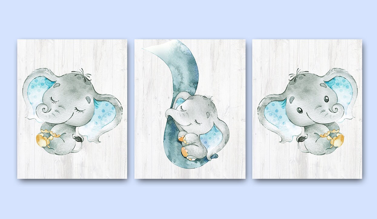 Poster art Blue Gray Elephant Wall Decor Elephant Print Etsy