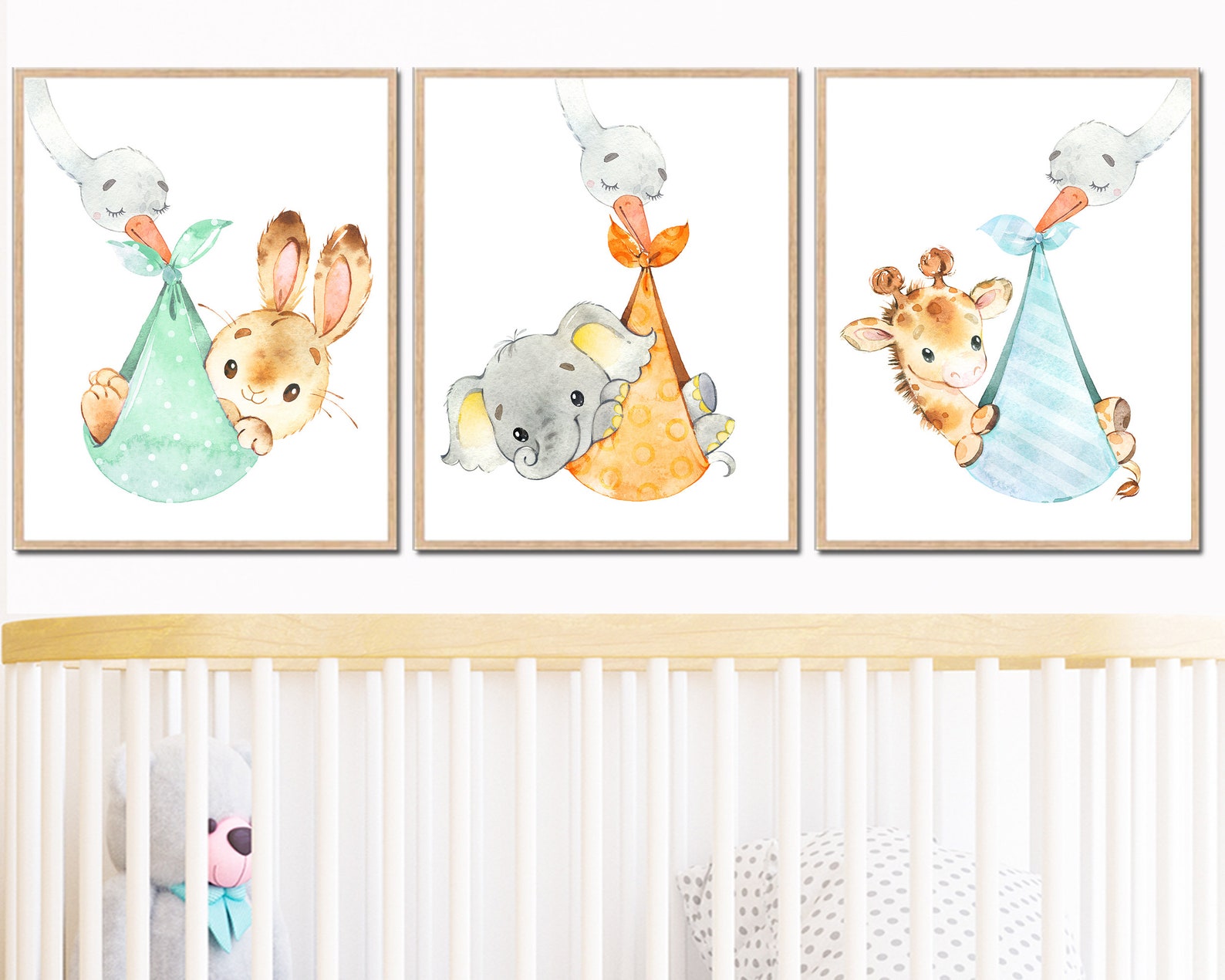 Baby Boy Nursery Wall Decor Stork Poster Children Print Art Set of 3 ...