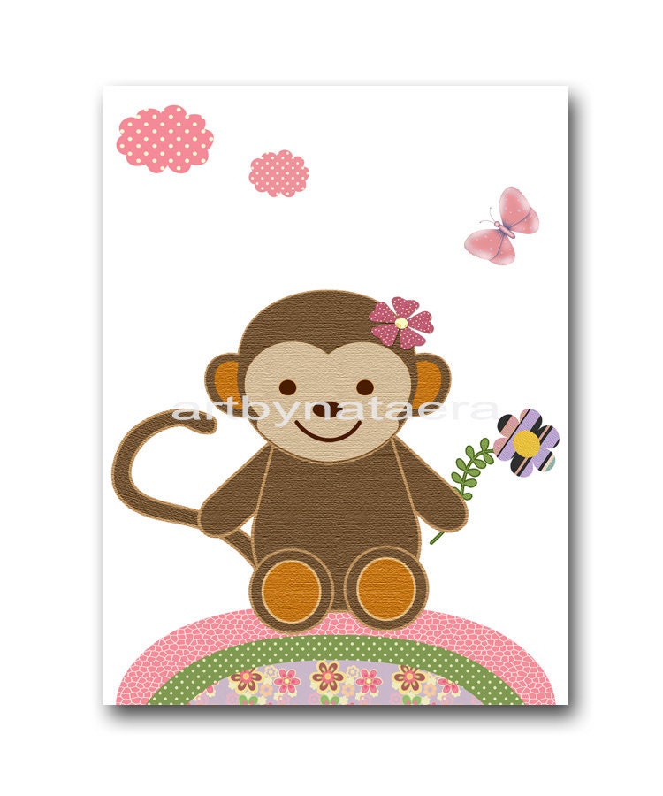 Monkey Nursery Decor Baby Nursery Art Baby Girl Wall Decor Etsy