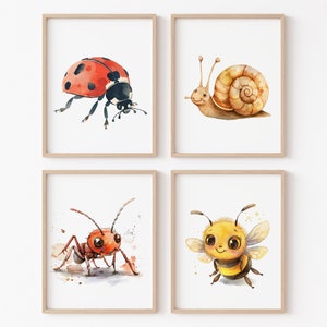 Marienkäfer Kinderzimmer Wand Kunst Schnecke druckbare Dekor Hummel Baby Mädchen Schlafzimmer Ameise Junge Kleinkind Poster Digitale neutrale Kinder Set 4 kleine