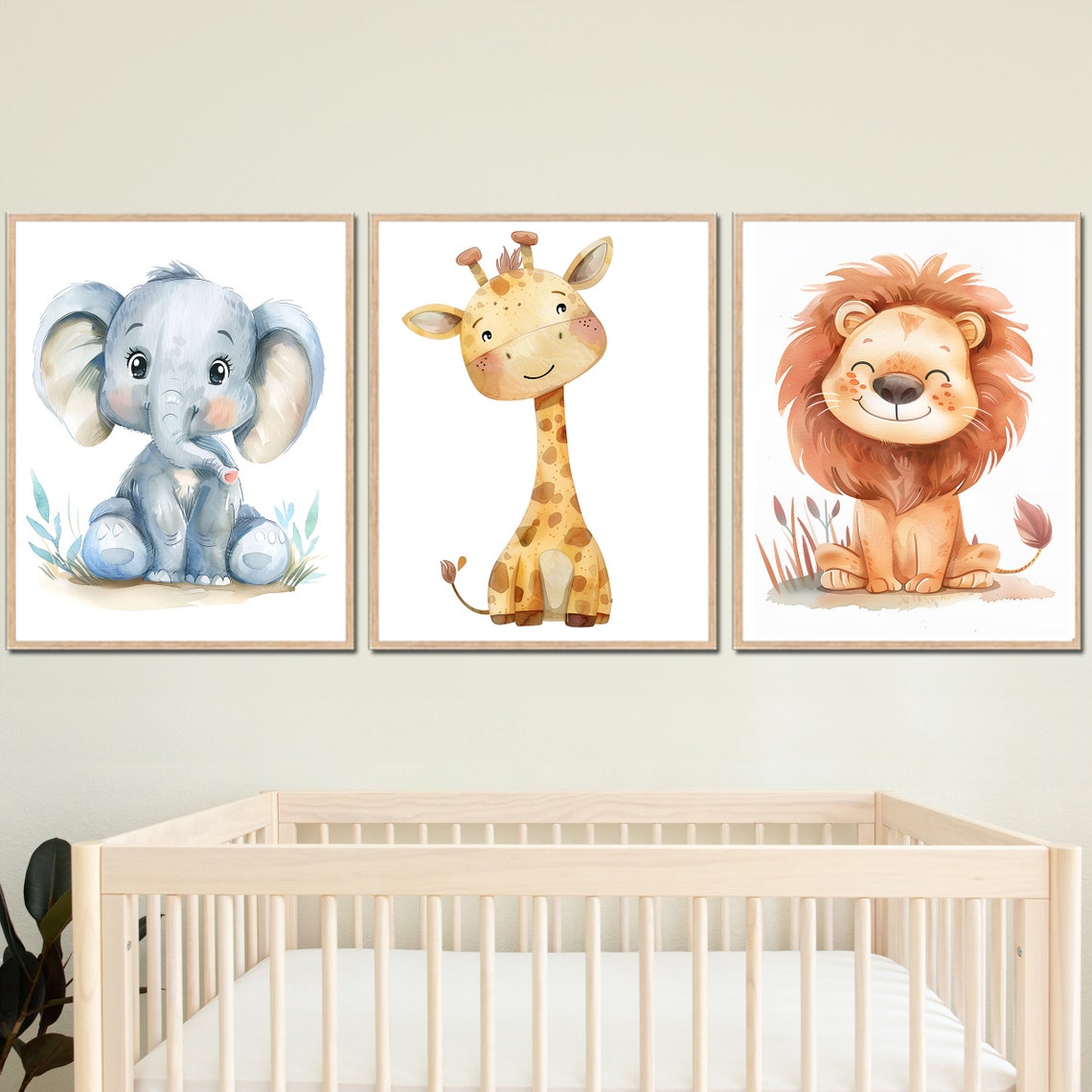 Jungle Animals Print Safari Poster Baby Girl Nursery Wall Art Decor Boy ...