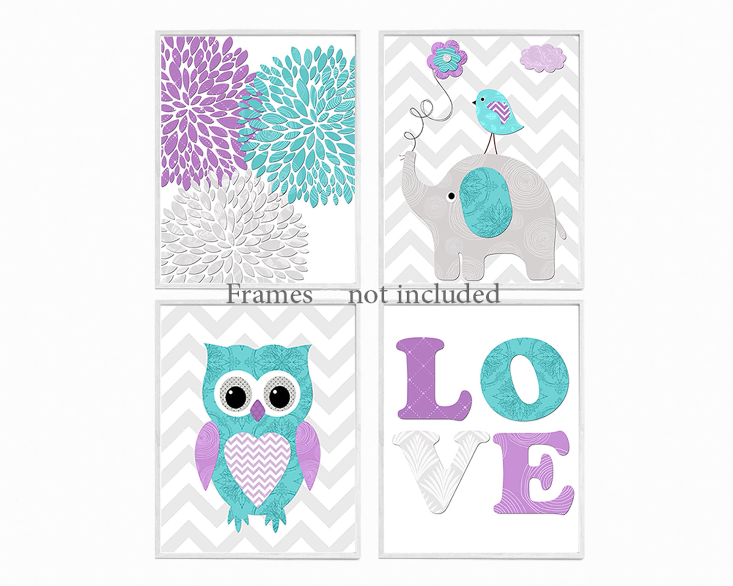 Nurserywalldecors Women's Purple Owl Elephant Baby Girl