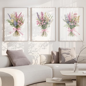 bouquet Fiori di campo Arte per la cameretta dei bambini Stampabile Floreale Bambina Camera da letto Decorazione da parete Poster botanici Bambini set di 3 casa digitale piccola tela