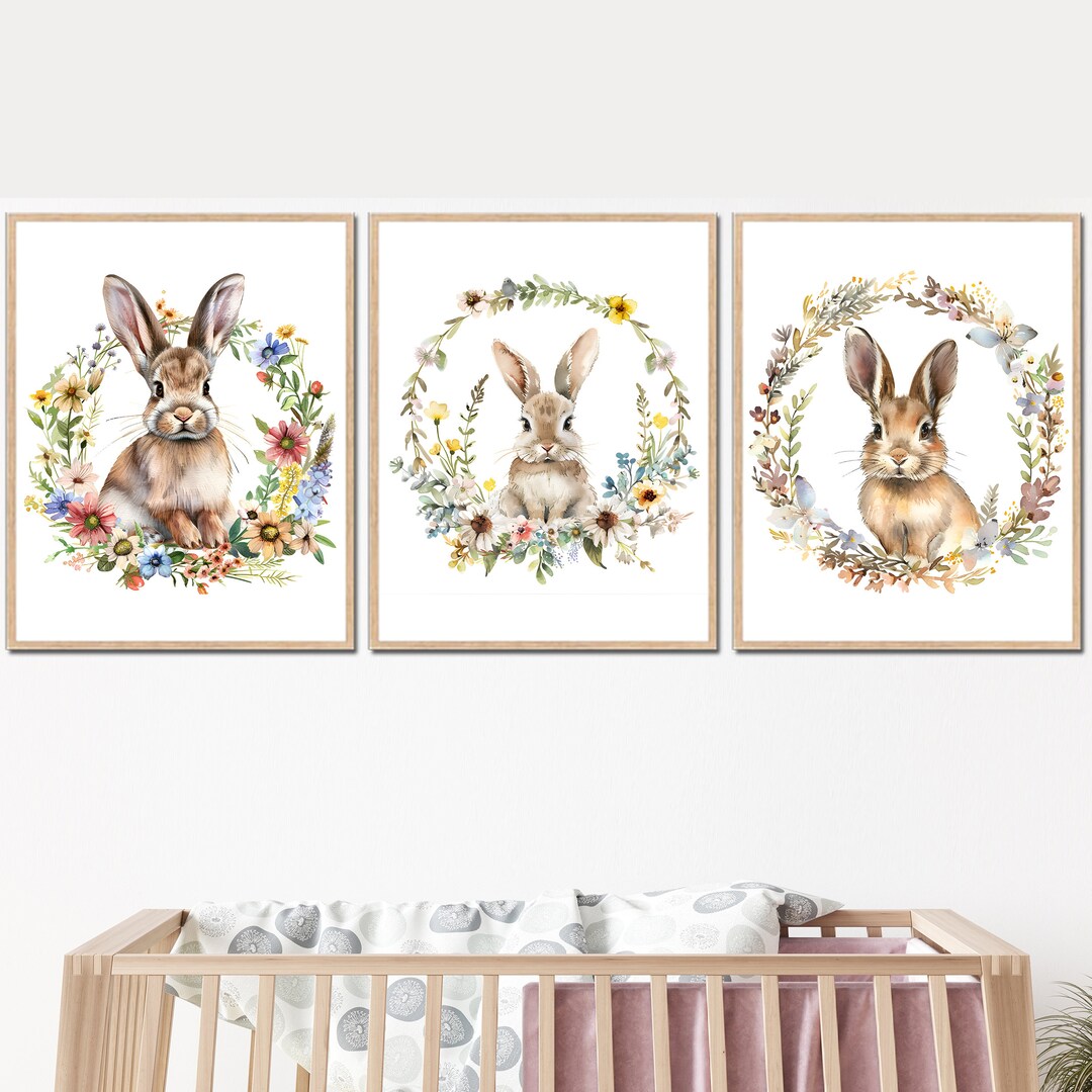 Bunny Nursery Wall Decor Rabbit Bedroom Art Posters Baby Animals ...