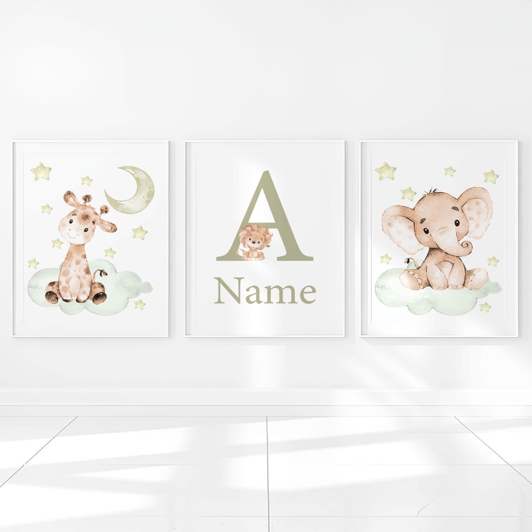 Personalized Baby Name Print Neutral Nursery Wall Art Decor Initial Boy ...