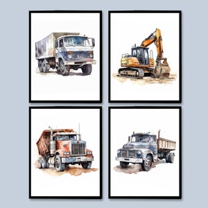 Stampa artistica da parete sui trasporti Poster di costruzione Ragazzo viaggio asilo nido arredamento bambino Sala giochi per bambini Set di 4 scavatrice Escavatore bambino digitale bambino piccolo