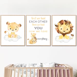 Baby Lion Decorazione da parete Ragazzo Ragazza Neutro Stampe d'arte per la cameretta dei bambini Citazioni per la sala giochi dei bambini set di 3 prima ci conoscevamo ora abbiamo voi poster